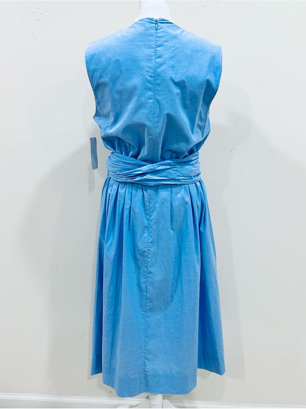 NWT Gibson Latimer Dress Sleeveless Blue 100% Cotton Faux Wrap Pockets Size L - Picture 3 of 8